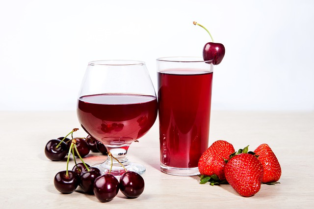 A glass of fresh made cherry juice