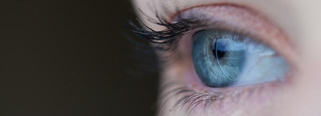 close up of a lady's blue eye